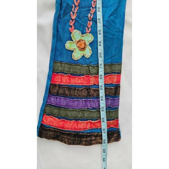 K.P.C. Women's Handmade Bohemian Embroidered Stonewash Blue Floral Pants Medium - Picture 8 of 11